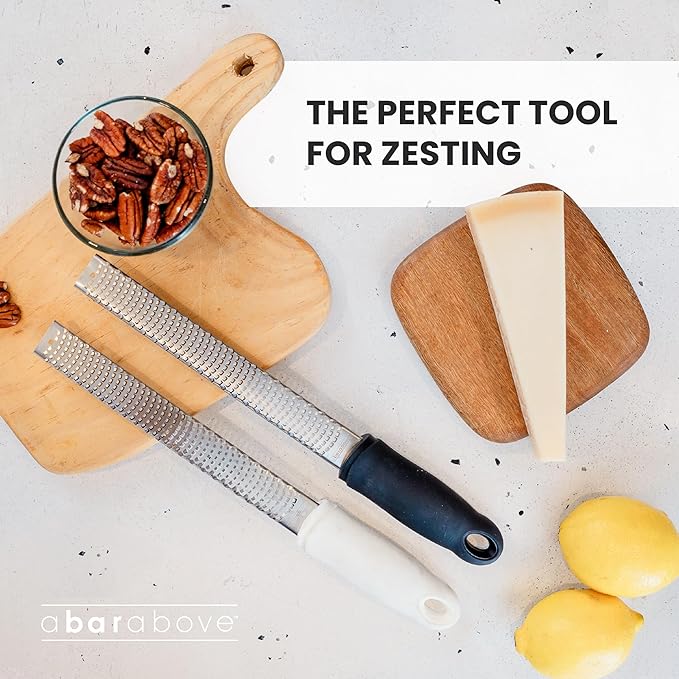 A Bar Above Lemon Zester and Cheese Grater, Professional 12 Inch Stainless Steel Hand Grater for Citrus, Parmesan, Ginger, Chocolate, Ergonomic Handle, Dishwasher Safe, Perfect Kitchen Gadget, Black - Image 4