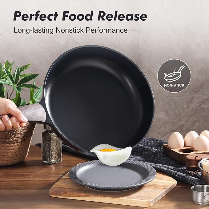 SENSARTE Nonstick Frying Pan Skillet with Lid 9.5Inch Non Stick Omelette Pans, Healthy Kitchen Cooking Chef's Pan with Cover, Free of Intentionally Added PFOA/PFOS, Induction Compatible, Black - Image 2
