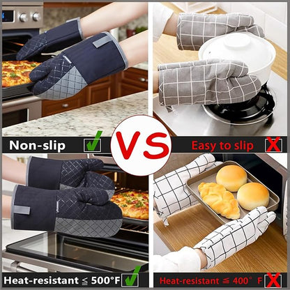 Oven Mitts and Pot Holders Sets 6pcs, Kitchen Oven Glove,High Heat Resistant 550 Degree Extra Long Oven Mitts and Potholders with Non-Slip Silicone Surface for Home Essentials (Grey) (Matte Black) - Image 4