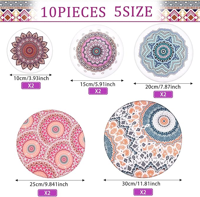 Patelai 10 Pcs Bowl Covers Reusable in 5 Size Stretch Cloth Fabric Elastic Food Storage Bowl Covers Bread Sourdough Lids for Proofing Food Fruits Leftover(Warm Color,Retro Style) - Image 2