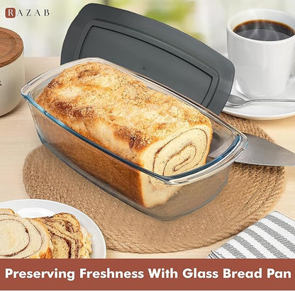 Razab LARGE 7.6 Cups/1800 ML/1.9 Qt Glass Loaf Pan with Lids - Meatloaf Pan BPA free Airtight Lids Grip Handle Easy Carry, Microwave and Oven Safe - Loaf Pans For Baking Bread, Cakes, Glass Loaf Pan - Image 6