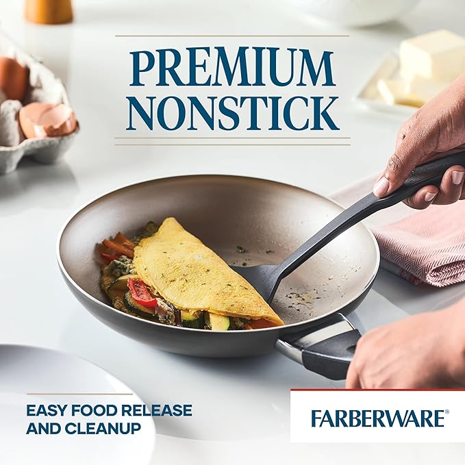 Farberware Dishwasher Safe Nonstick Cookware Pots and Pans Set, 15 Piece, Pewter - Image 4