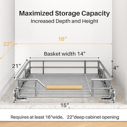 Pull out Cabinet Organizer, 15"W X 21"D, Heavy Duty Smooth Sliding Under Cabinet Shelves for Pots and Pans, Full-Extension Roll out Drawers, Slide out Organization for Home Kitchen Pantry - Image 3