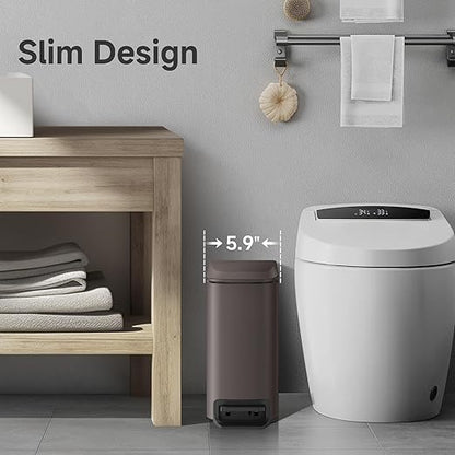 TIPGO Slim Bathroom Trash Can with Lid Soft Close, Step Pedal, 6 Liter / 1.6 Gallon Stainless Steel Trash Bin, Small Garbage Cans for Bedroom, Office, Kitchen (Brown) - Image 2