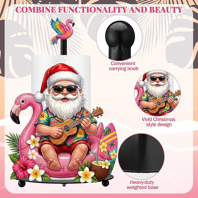 Thyle July Christmas Paper Towel Holder with Round Base Summer Christmas Bathroom Decor Xmas Dispenser Kitchen Paper Holder Stand for Xmas in July Countertop Toilet Home Accessories