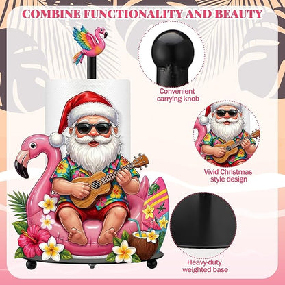 Thyle July Christmas Paper Towel Holder with Round Base Summer Christmas Bathroom Decor Xmas Dispenser Kitchen Paper Holder Stand for Xmas in July Countertop Toilet Home Accessories
