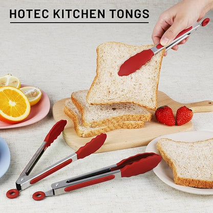 Hotec Mini Silicone Kitchen Tongs for Cooking - 7-Inch Small Serving Tongs with Silicone Tips, Set of 3 (Red) - Image 6