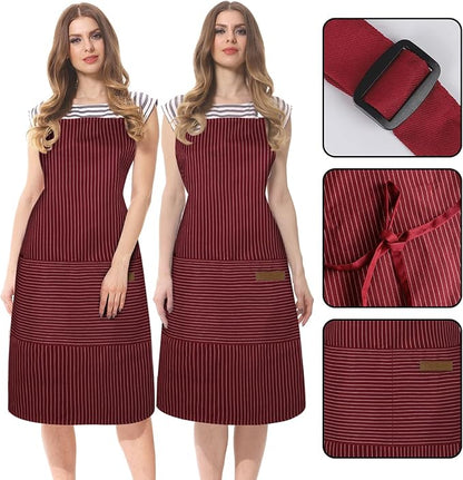 Taidven 2 Pack Apron - Unisex, Adjustable Bib Kitchen Apron, Cooking Apron, Aprons for Women Men with Pockets, Chef Aprons