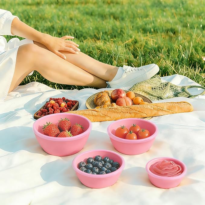 4-Piece Classic Plastic Prep Bowls with Lids, Nesting Plastic Small Mixing Bowl Set for Mixing, Baking, Prepping, Cooking and Serving Food, Microwave and Dishwasher Safe (Pink) - Image 5
