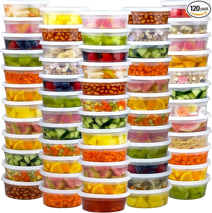 Dipoo 60 Sets (120-Piece) Deli Containers with Lids 8 oz, Leak-Proof & BPA Free Airtight Takeout Plastic Food Storage Containers for Soup, Freezer/Microwave/Dishwasher Safe by Dipoo