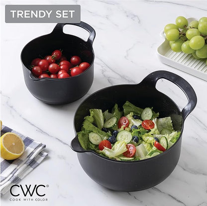 COOK WITH COLOR Nesting Plastic Mixing Bowl Set with Pour Spouts and Handles, Black Speckled, 6 Piece Non-Slip - Image 7