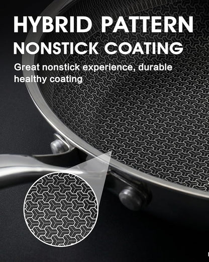 10 Inch Non Stick Frying Pan with Lid, Hybrid Nonstick Stainless Steel Skillet Pan with Stay-cooling Handle, PFOA Free Non Toxic Dishwash & Oven Safe Kithchen Cookware Set Compatible All Cooktops - Image 4