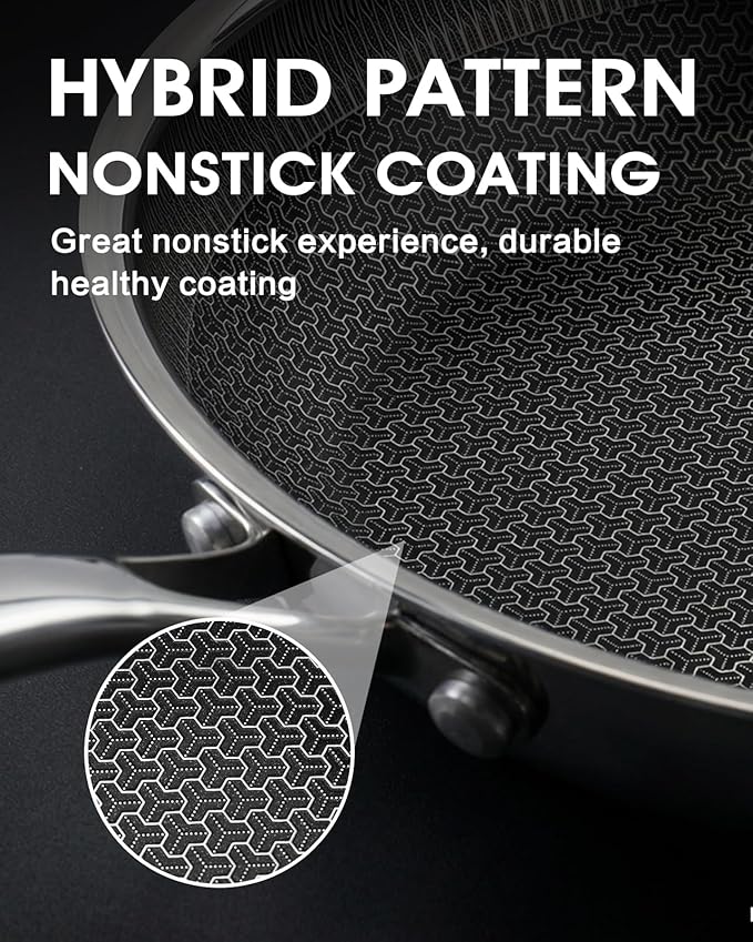 Non Stick 8 Inch Frying Pan with Lid, Hybrid Nonstick Stainless Steel Skillet Pan with Stay-cooling Handle, PFOA Free Non Toxic Dishwash & Oven Safe Kithchen Cookware Set Compatible All Cooktops - Image 4