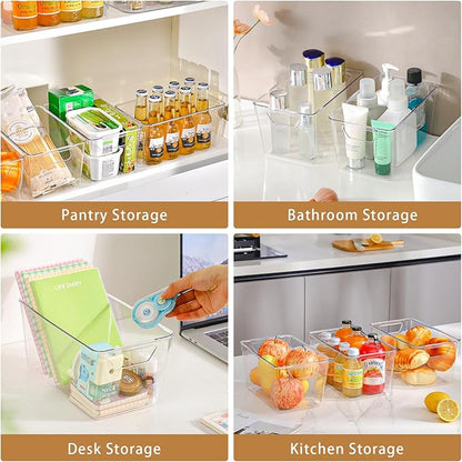 12 Pack Middle Organizers and Storage, Pantry Organization and Storage Bins, Cabinet Organizer, Clear Plastic Storage Containers with Handle，Acrylic Storage Bins for Cabinet, Fridge - Image 7