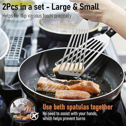 Joyfair Fish Spatula Metal Spatulas (Large & Small), 2 Pcs Stainless Steel Cooking Utensils Barbecue Turner for Flipping Turning, Kitchen Slotted Turners & Outdoor Griddle Accessories (ABS Handle) - Image 5