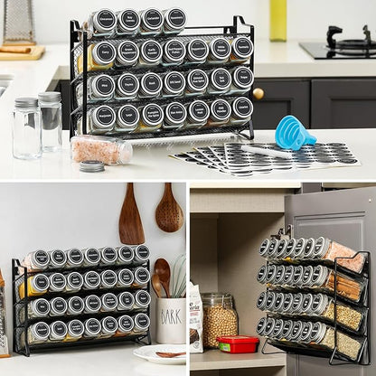 AOZITA Spice Rack Organizer with 28 Empty Spice Jars with Silver Lids, Funnel, Labels - Seasoning Organizer for Countertop, Cabinet, Kitchen, Pantry - Image 7