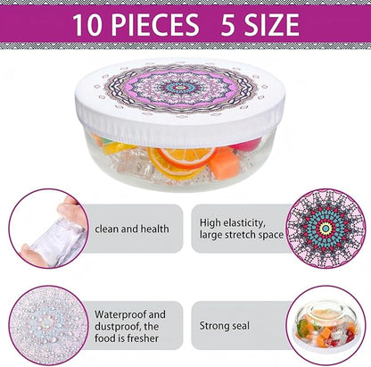Patelai 10 Pcs Bowl Covers Reusable in 5 Size Stretch Cloth Fabric Elastic Food Storage Bowl Covers Bread Sourdough Lids for Proofing Food Fruits Leftover(Warm Color,Retro Style) - Image 3