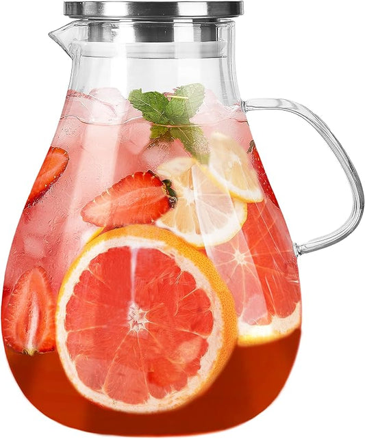 1 Gallon Glass Pitcher with Lid and Handle, Hot & Cold Water Jug, Extra-Wide Mouth Beverage Carafe for Juice, Iced Tea & Drinks by Liuruiyu