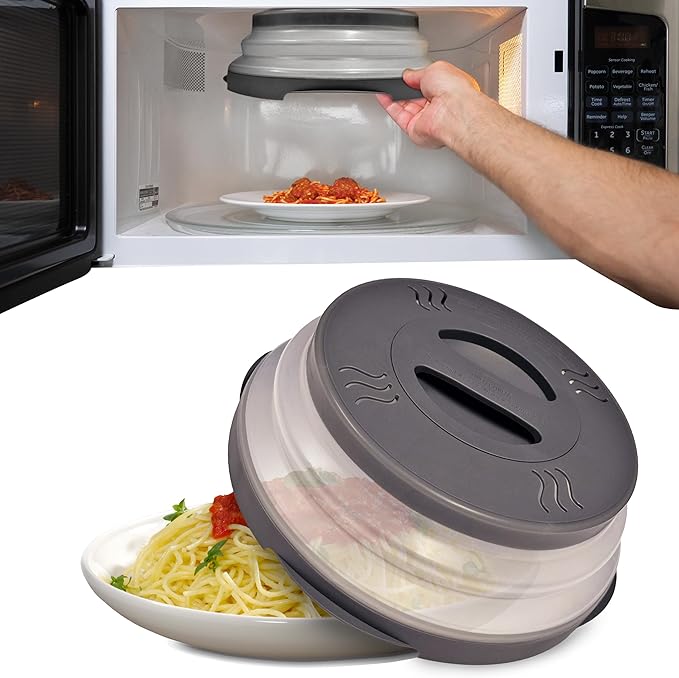 HOVER COVER Magnetic Microwave Splatter Cover with High Power, Strongest Magnetic Grip, Collapsible 12-Inch BPA-Free Food Lid, Vented Plate Guard, Dishwasher Safe, Space-Saving Storage - Gray by HoverCover