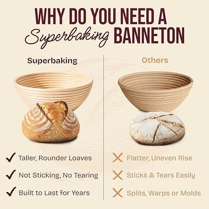 Superbaking Banneton Bread Proofing Basket, Sourdough Bread Baking Supplies, Round 9 Inch Sourdough Starter Kit, Proofing Basket for Baking, Bread Making Supplies Tools, Banneton Basket Gift Set - Image 5