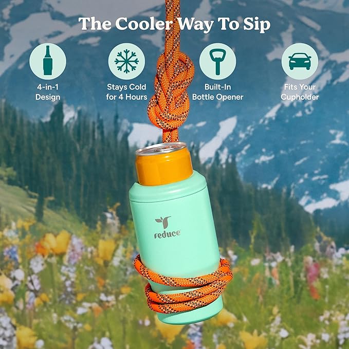 Reduce 4-in-1 Drink Cooler - Versatile Can & Bottle Holder with Vacuum Insulation - Keeps Drinks Cold Up to 4 Hours - Includes Bottle Opener - Fits Cupholders & Dishwasher Safe - 14oz - Cloud Blue