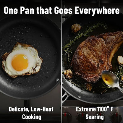 Misen Carbon Nonstick™ Skillet - Nitrided Carbon Steel - Professional Alternative to Teflon - 1100°F High Heat Ready - Easy Release - Induction, Oven, & Grill Safe - 12 Inch