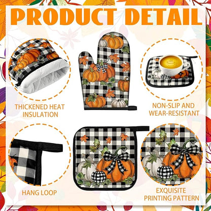 Fanfanwin 10 Pcs Thanksgiving Kitchen Decor Set Kitchen Towels Pot Holders Oven Mitts and Rugs Set Thanksgiving Decor for Baking Cooking Gift