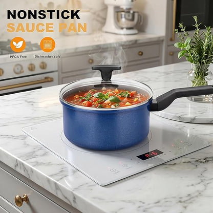 Nonstick Sauce Pan with Lid,1.5QT small pot, PFOA Free,Kitchen Pots Induction Pot,Blue