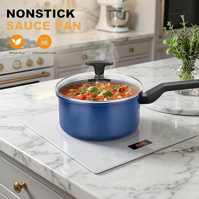 Nonstick Sauce Pan with Lid,1.5Qt & 2Qt Set, PFOA Free,Kitchen Pots Induction Pot,Cream