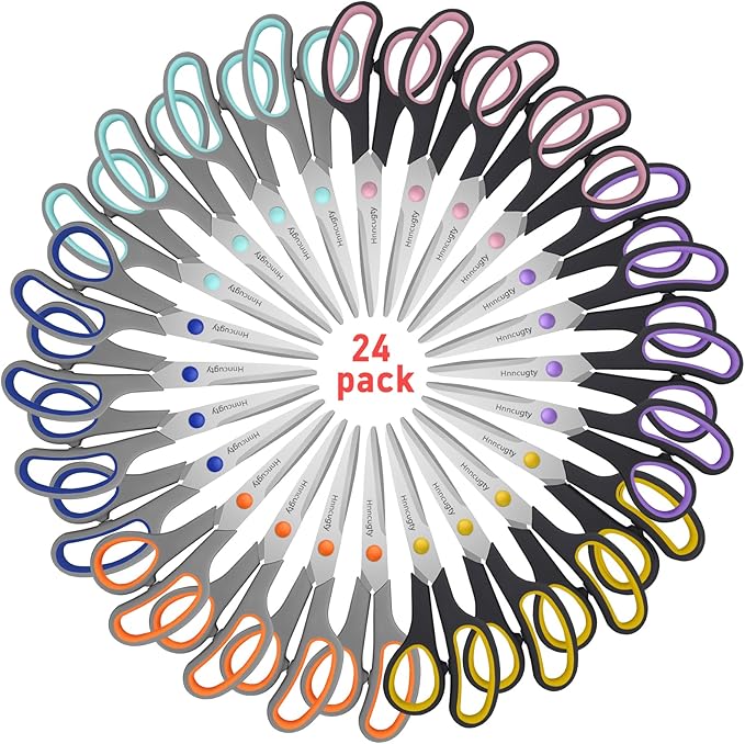 Scissors for Office School Supplies, Hnncugty 8" Scissors All Purpose Bulk Set of 24-Pack, Sharp Shears for Home Craft Sewing Fabric, Middle School Student Teacher Supplies, Comfort Right/Left Handed - Image 8