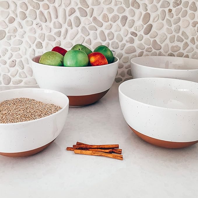 Mora Ceramic Large Mixing Bowls - Set of 2 Nesting Bowls for Cooking, Serving, Popcorn, Salad etc - Microwavable Kitchen Stoneware, Oven, Microwave and Dishwasher Safe - Extra Big 5.5 & 3.6 Qt - White - Image 7