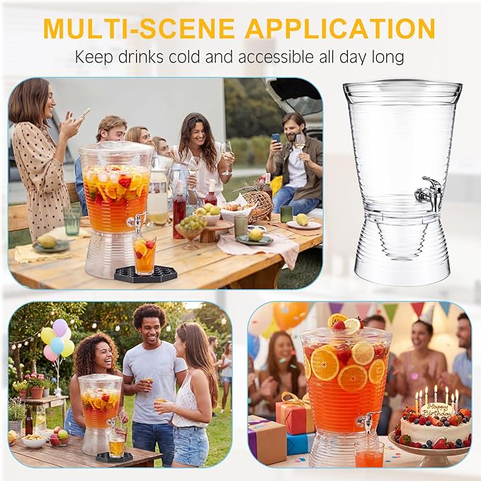 Nuenen 2 Sets of 2.6 Gallon Beverage Dispensers for Parties, Clear Plastic Drink Juice Dispensers with Spigot and Drip Tray Beverage Water Fountains for Wedding Birthday Party Cold Hot Drinks - Image 6