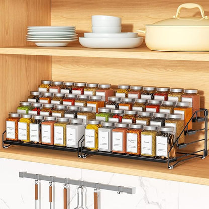 BOIVSHI 4 Tier Spice Rack Organzier, Spice Rack for Cabinet, Adjustable Depth Seasoning Shelf for Countertop, Pantry, Seasoning Organizer, Metal, Black (2 Pack) - Image 4
