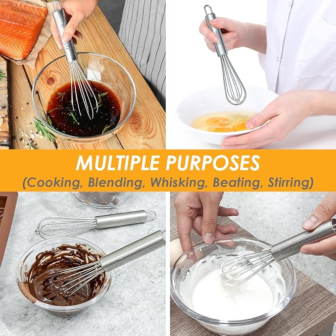 Webake 7.5" Stainless Steel Mini Whisks, 304 Small Metal Whisk for Professional or Home Set of 2 - Image 6