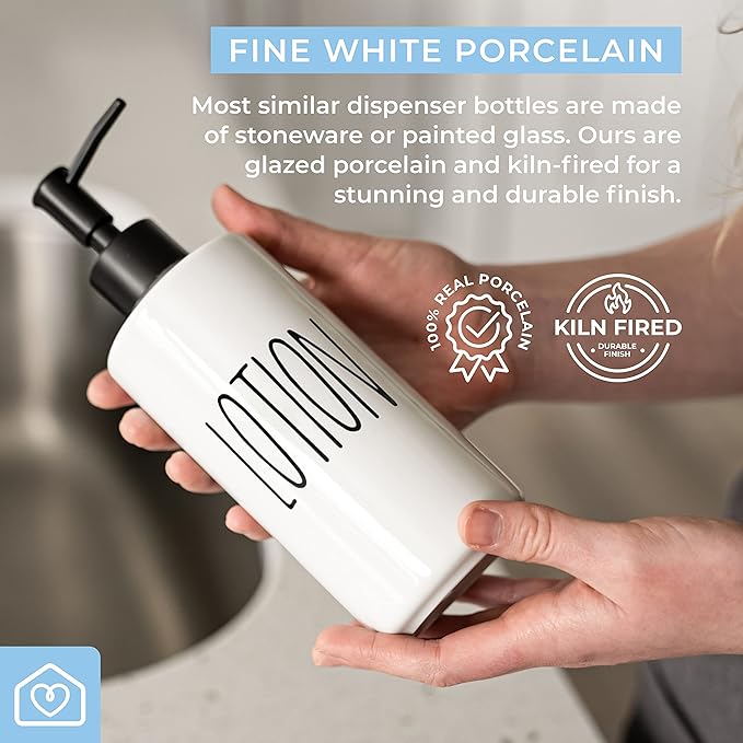 Heartland Home Porcelain 16oz Lotion Dispenser - Kitchen, Bathroom or Bedroom Lotion Pump Bottle - Image 5
