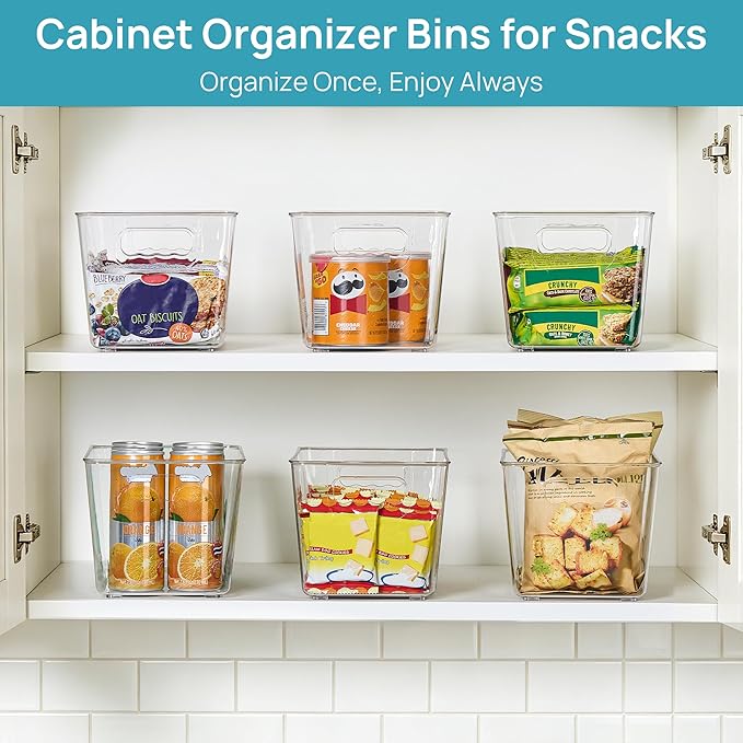 Vtopmart 6 Pack Clear Storage Bins, Pantry Cabinet Organizer Bins with Handle for Pantry Organizer and Storage, Plastic Bins for Fridge, Cabinet, Kitchen, Countertops, Cupboard, Freezer, Medium - Image 3