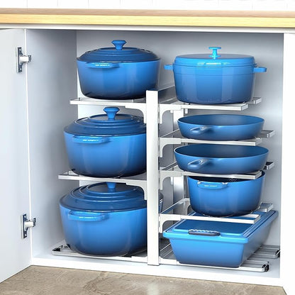 ORDORA Pots and Pans Organizer Rack for Cabinet, 15.83" Height 8-Tier Heavy Duty 120LBS Pot Pan Organizer under Cabinet Adjustable for Cast-iron Pan, Heavy Skillets Griddles, Shallow Pot, Silver - Image 8