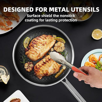 Non Stick Frying Pan with 3 Lids, 8+10+12 Inch, Hybrid Frying Pans Set Nonstick, Skillets Stainless Steel Upgrade, Dishwasher & Oven-Safe, Induction Compatible, PFOA Free Cookware.