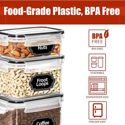 PRAKI 30 Pack Airtight Food Storage Containers for Kitchen Pantry Organizers and Storage, Plastic Kitchen Storage Canisters with Lids,Cereal, Flour & Sugar Containers - Labels, 6 Spoon & Marker - Image 4