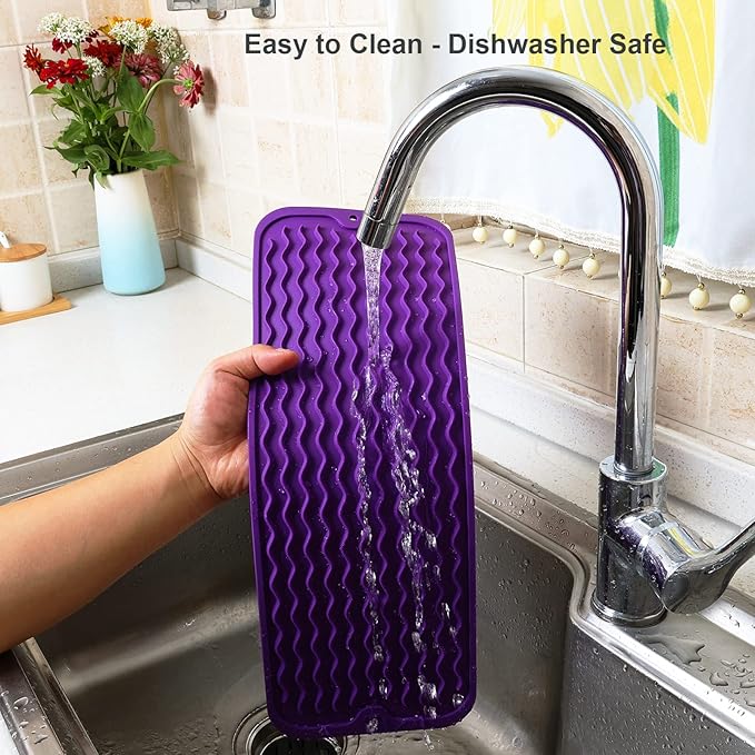 ZLR Silicone Sponge Holder & Sink Caddy Tray (6" x 17") - Narrow Dish Drying Mat for Kitchen Counter - Waterproof Soap Dispenser Organizer, Non-Slip Bathroom Vanity Tray (Meadow Violet) - Image 4