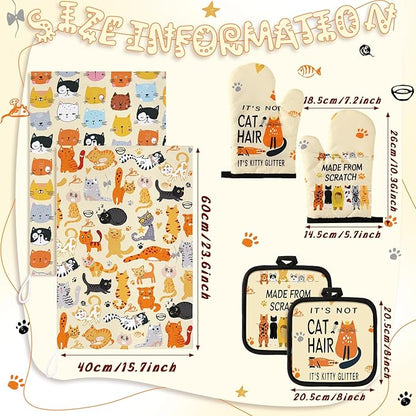 Jingmore 6 Pcs Kitchen Decor Set Accessorie Farmhouse Kitchen Towels Pot Holders Oven Mitts Set 2 Dish Towels 2 Pot Holders 2 Cooking Mittens Oven Glove for Cooking(Vivid Color,Cat) - Image 3