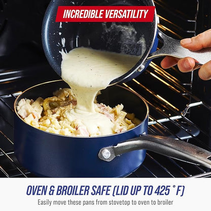 Blue Diamond Nonstick 2QT Saucepan with Lid, Non Toxic PFAS-Free Diamond Ceramic, Dishwasher & Oven Safe, Metal Utensil Safe Pot, Stay Cool Handle, Chef Pan, Glass Lid, Blue - Image 6