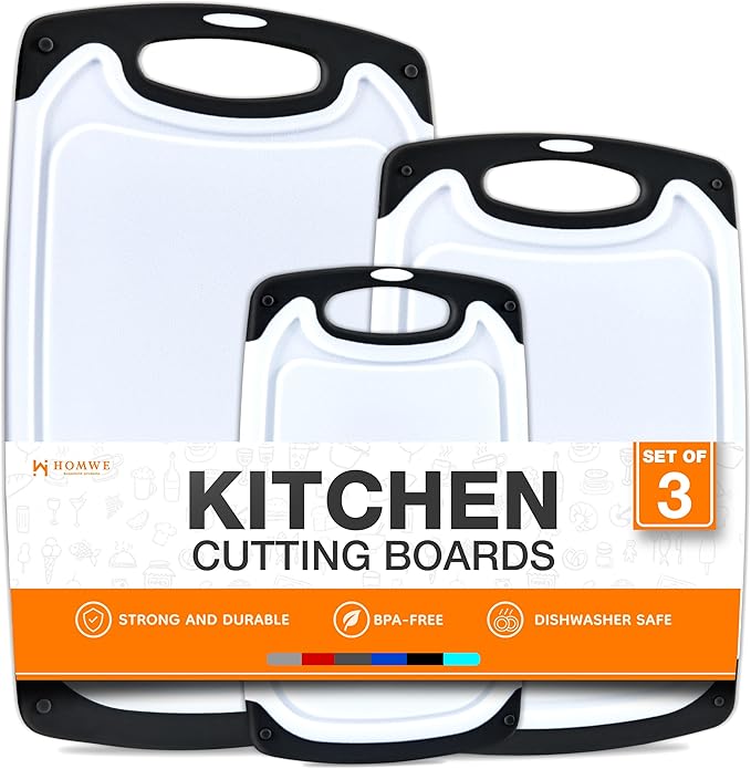 Cutting Boards for Kitchen - BPA-Free Chopping Board - Different Sizes & Non Slip Handles - Reversible, Large Cutting Board Set - Unique Gifts for Cooks Who Have Everything - 3-Pack Black by HOMWE