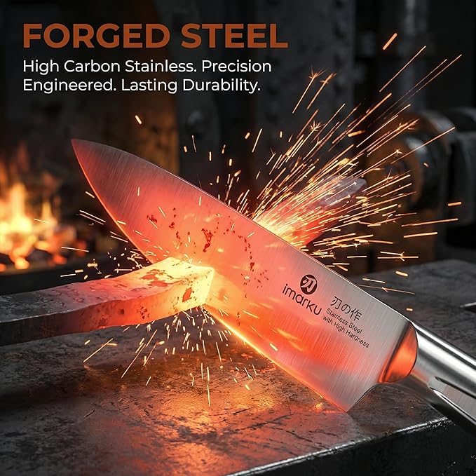 imarku Japanese High Carbon Stainless Steel Knife Set with Block, Precision-Forged Gyutou Kitchen Knives with Built-in Sharpener, Ultra-Sharp 10–15° Edge, Ergonomic Non-Slip Handle, Dishwasher Safe - Image 8