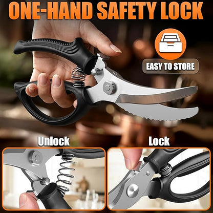 Poultry Shears Heavy Duty – Stainless Steel Chicken Shears with Spring Loaded Design, Non-Slip Serrated Edge & Safety Lock, Dishwasher Safe – Bone Cutting Scissors for Turkey, Poultry & Spatchcock - Image 8