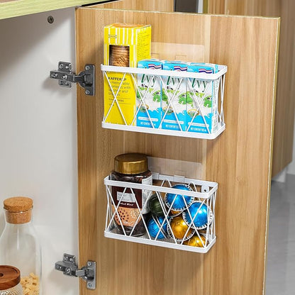 YIGII 3 Pack Adhesive Cabinet Door Organizer - Lid Storage Organizer for Tupperware, Wall Mounted Pantry Door Organizer Kitchen RV Storage Wall Under Sink Basket Slim Space, White Stainless Steel - Image 6