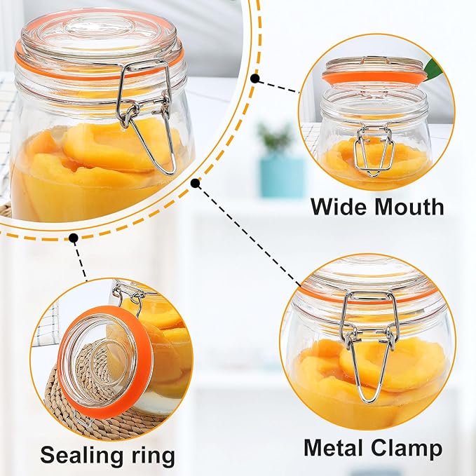 32 oz Wide Mouth Mason Jars with Airtight Hinged Lids, Large Glass Jar with Lid for Pickling, Fermentation, Canning, Food Storage – Set of 4 Glass Storage Containers - Image 3
