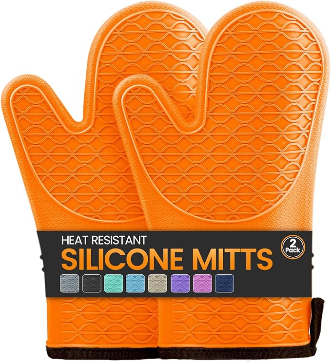Silicone Oven Mitts, Heat Resistant 2PCS Oven Mitts with Soft Cotton Lining, Waterproof Non-Slip Grip Oven Glove, Kitchen Potholder Mits for BBQ, Baking, Cooking, 12.5 Inch - Orange by Unknown