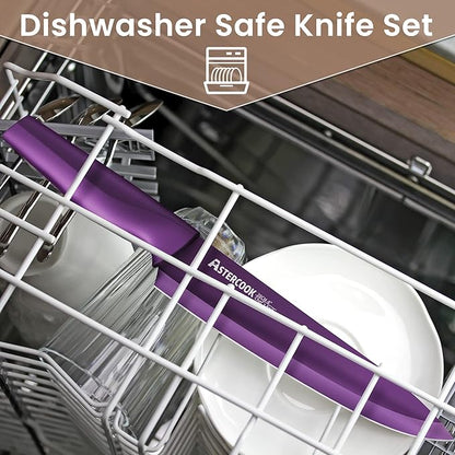 Astercook Knife Set, 12 Pcs Color-Coded Kitchen Knives Set, 6 Color Anti-Rust Coating Stainless Steel Chef Knife Sets with 6 Blade Guards Dishwasher Safe Mothers Day Gifts - Image 7