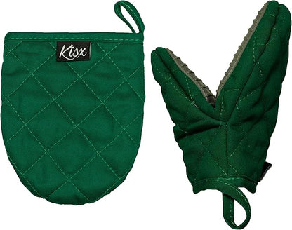Oven Mitts Heat Resistant – (Green) Mini Oven Mitts, Silicone Gloves Heat Resistant, Kitchen Gloves for Cooking, Silicone Oven Mitts & Pot Holders Sets, Kitchen Pot Holders & Oven Mitts Sets